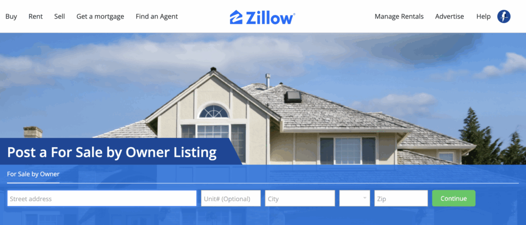 Zillow post a for sale by owner listing page with field to enter address