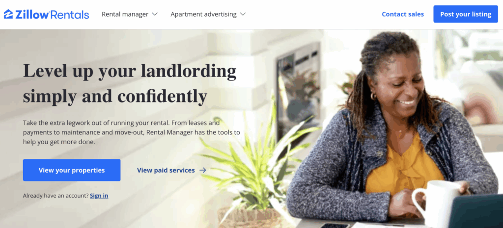 Zillow Rentals landing page