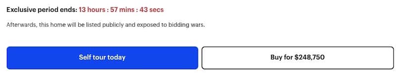 Screenshot of self tour button for an Opendoor Exclusives home.